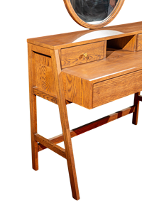 TACASA โต๊ะเครื่องแป้งไม้โอ๊คเนื้อเรียบทันสมัยพร้อมกระจกกลมและวัสดุ PU เก็บของในห้องนอนเป็นมิตรต่อสิ่งแวดล้อม - Product Image 2