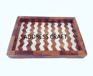 Best Quality Bone Inlay And Resin Round Shape Blue And White Color Floral Design Serving <b>Tray</b> kitchenware <b>Table</b> Decorate Used - Product Image 3