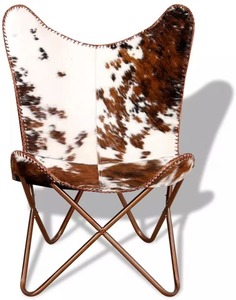 Silla de mariposa blanca y marrón hecha a mano, marco de hierro, cuero de cabra genuino, estilo rústico plegable para dormitorio al aire libre, ocio - Product Image 4