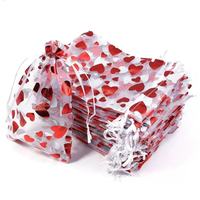 Sac en organza rouge MU Saint-Valentin avec cordon de serrage, sac cadeau en filet, accessoires pour bonbons de mariage et de fête, emballage en filet d'organza