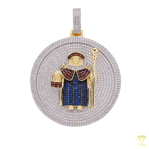 สตรีทแวร์สไตล์ฮิปฮอปสุดหรูจี้เหรียญคิงไซส์ประดับด้วยหินสีฟ้าแดงขาวเครื่องประดับแวววาว - Product Image 3
