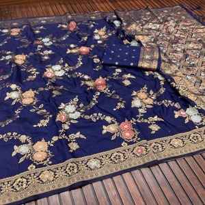 Saree bordado pesado nupcial de buena calidad para uso veraniego o aspecto de oficina y reuniones sociales disponibles por cantidad a granel - Product Image 5