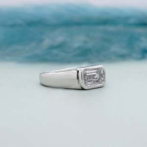 East West Emerald Cut Diamond <b>Ring</b> for <b>Men</b> Bezel <b>Set</b> Engagement <b>Ring</b> - Product Image 3