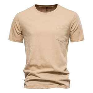 Camiseta informal de algodón 100% para hombre, camiseta transpirable de manga corta con cuello redondo para Fitness de verano con técnicas bordadas - Product Image 5