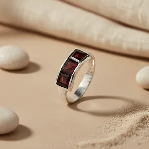925 <b>Silver</b> <b>Garnet</b> Statement <b>Ring</b> for Women Dainty Oval Cut Topaz Gemstone with Rhodium Plating Elegant Jewelry Gift - Product Image 1