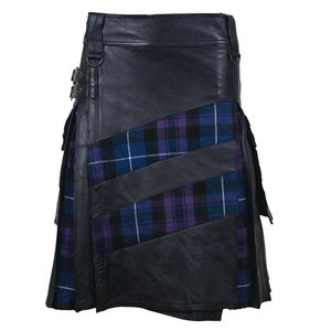 Kilt utilitaire hybride noir de luxe pour hommes, costume écossais pour hommes, vente en gros de kilts en cuir, service OEM - Product Image 1