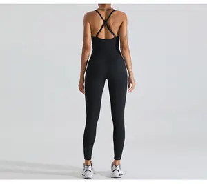 Body de yoga pour femme avec jambe ample combinaison de contrôle du ventre une pièce avec trou arrière barboteuses combinaisons d'entraînement de sport