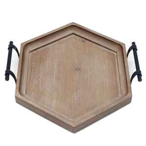 <b>Wooden</b> Serving <b>Tray</b> with Metal Handle Elegant Decorative <b>Tray</b> for Coffee Food or Display on Center or Dining <b>Table</b> - Product Image 2