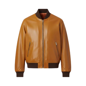 OEM Mens PU Leather Bomber Jacket Solid Color, Front Zipper Closure, Streetwear Jacket - Product Image 1