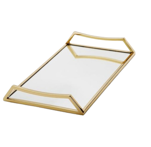 Rectangular Shape <b>Gold</b> Finished <b>Mirror</b> <b>Trays</b> with Decorative Design Customized Size Christmas <b>Trays</b> Made in India - Product Image 1