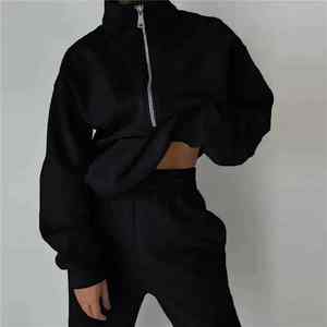 Survêtement décontracté pour femmes, col montant, sweat-shirt à fermeture éclair, pantalon, ensemble de sport, deux pièces, vêtements d'automne et d'hiver pour femmes - Product Image 5