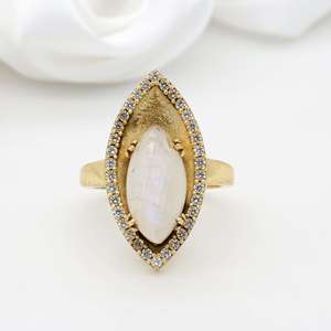 Boho <b>Moonstone</b> <b>Ring</b> Brass Jewelry for Women 18k Gold Plated Marquise Design Wholesale <b>Rings</b> - Product Image 6