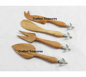 New Arrival Wooden Cheese Cutlery Set Tools 4 Piece Butter Cutter Fork Set Wooden Cheese <b>Knife</b> Set with Wood Metal Handle - Product Image 1