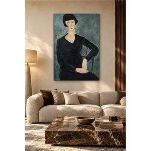 Fida Modigliani Femme assise en robe noire Impression sur toile - Product Image 4