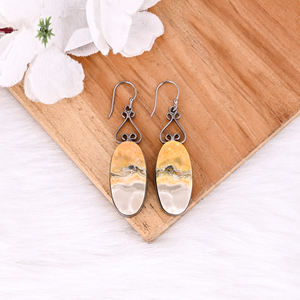 Pendientes de latón de moda con rutenio negro y gema de jaspe abeja, de gran venta, fabricante mayorista - Product Image 2