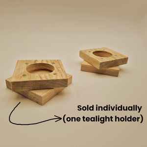 Handmade Stacked Wooden <b>Candle</b> Stand <b>Tapered</b> Geometric Natural Wood Block Design Rustic Table Decor Warm Aesthetic - Product Image 2