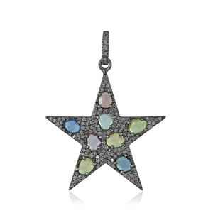 Pendentif en argent sterling 925 pendentif étoile multi-pierres précieuses bijoux faits à la main de qualité supérieure nouveau design - Product Image 4