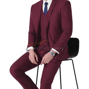 Lightweight 3-Piece Men Suit Solid <b>Slim</b> Fit Summer Blazer Vest & Trousers Set with <b>Tie</b> for Casual & Formal Occasions Burgundy - Product Image 5