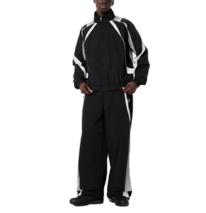 ชุดแจ็คเก็ตกันลมแบบมีฮู้ดสำหรับผู้ชาย สไตล์ลำลอง ชุดวอร์มแบบมีซิปสะท้อนแสง ผ้าไนลอน สองชิ้น สีพื้น รุ่น 2026 - Product Image 6