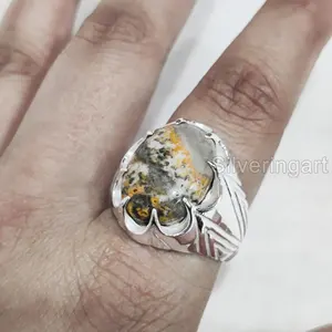 New Arrival Mens Ring Natural Bumble bee Jasper Gemstone Birthstone Ring All Sizes Arabic Fine Jewelry 925 Sterling Silver Ring