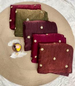 Telas de satén con relleno de primera calidad con brocas y trabajo de secuencia y borde de encaje con ribetes Saree con pieza de blusa Banglory para adultos - Product Image 5