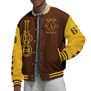 Iota Phi Theta Fraternité 1963 Letterman Veste Marron Or Varsity Veste Grecque Vie Vêtements Classique Collège Style Porter - Product Image 4
