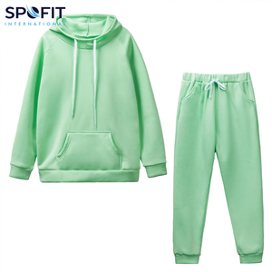 Conjunto de chándal de lana de algodón grueso de dos piezas de talla grande para mujer, jersey de gran tamaño, sudaderas con capucha, estilo callejero, algodón 100% - Product Image 6