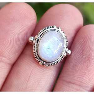 925 Sterling Silver Rainbow Moonstone Oval <b>Statement</b> <b>Ring</b> for Women Handmade with 18K Plating Gift for Her - Product Image 4