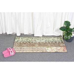 Tapis Vintage en Laine Turque de 1.6X3,2 pieds, Design Patchwork Beige et Vert, Tapis de Salon Tissage Plat avec Support en Latex - Product Image 4