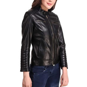 Women's Outdoor Lambskin Leather Jacket Modern Style Soft Texture <b>Waterproof</b> Windproof Breathable Eco-Friendly Nylon Lining - Product Image 2