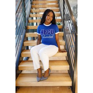 HBCU-T-shirt en chenille bleu et blanc pour femmes, vêtement de style universitaire, brodé, haut de gamme, streetwear - Product Image 1
