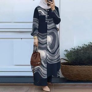 ชุดเดรสมุสลิมแขนยาวติดกระดุม2ชิ้นชุดเดรสลำลอง - Product Image 1