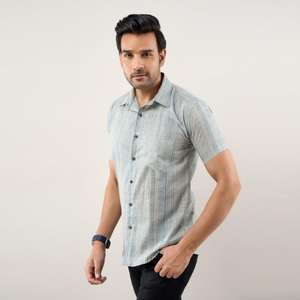 Chemise Slim Fit décontractée en coton imprimé bleu grisâtre pour homme ODM Supply - Product Image 6