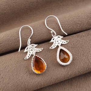 Niharika Gems <b>Women</b>’s 925 Sterling Silver Bohemian Drop Earrings Geometric Pattern Citrine Bezel <b>Set</b> Handmade Dangle Earrings - Product Image 5