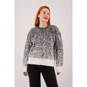 Pull décontracté noir en tricot orné de pierres en forme de pommier de neige, vente en gros - Product Image 2
