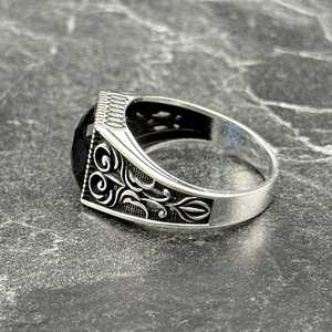 Bold Blue Square Sapphire <b>Ring</b> for <b>Men</b> Sterling <b>Silver</b> Statement Jewelry Perfect Gift for Him - Product Image 4