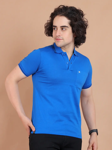 เสื้อยืดคอโปโลแขนยาวครึ่งแขนใส่สบายทันสมัยผ้าคอตตอนสีล้วนแบบถัก - Product Image 5