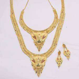 Gold Plated Luxury <b>Bridal</b> Combo Jewelry Set Long Link Chain Fashionable Brass Orthodox Religious Type Oro Joyeria - Product Image 2