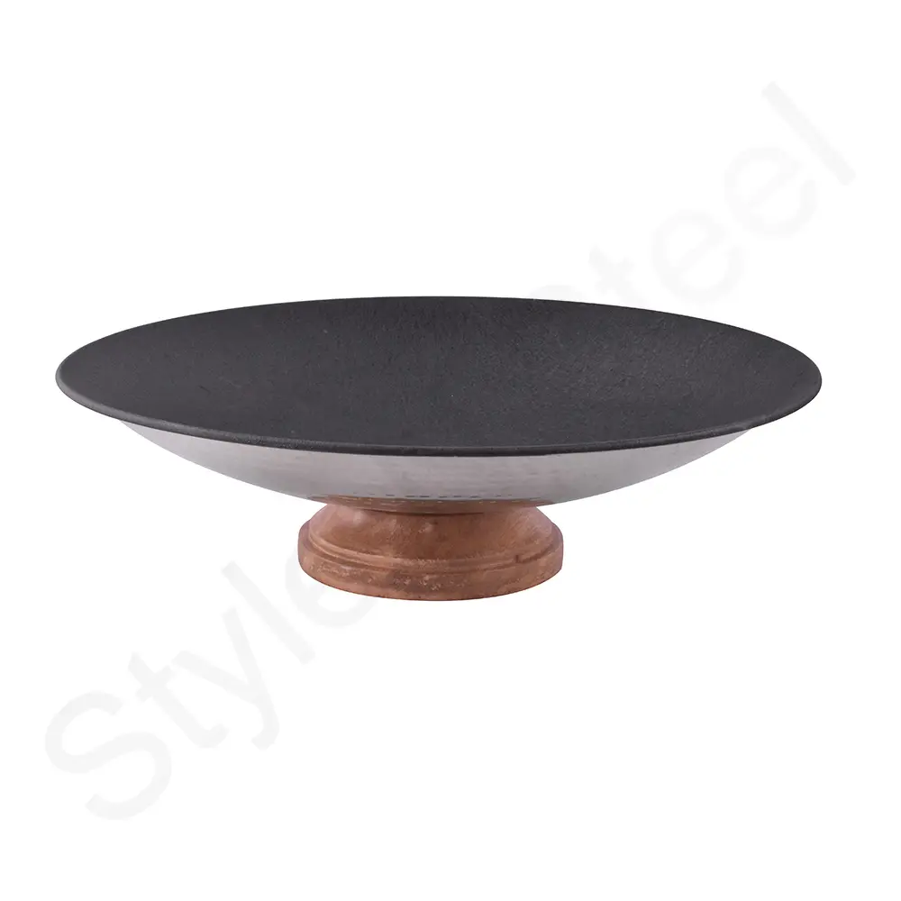 Stainless Steel Dishes Tray Wooden Base Tray Wooden Base round shape dinner tableware plate cake plate at wholesale price