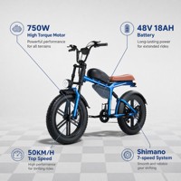 Bicicleta Eléctrica de Montaña de Alto Rendimiento de 750W, 48V 18AH, Color Azul Camaleón, Neumáticos Gruesos de 20 Pulgadas, Todoterreno