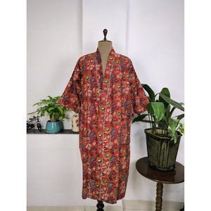 Boho House <b>Robe</b> D't Imprim Floral Maroon Yellow La Main Kimono Indien Pur Coton Coverup De Plage Pour Maternit Maman Et - Product Image 6
