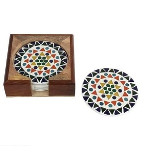 Venta caliente posavasos de bambú hechos a mano titular de madera de nogal diseño personalizado exportador de la India con posavasos de piedra de alta calidad - Product Image 6