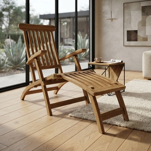 Outdoor Solid Teak Wood <b>Steamer</b> <b>Chair</b> Reclining Lounger Footrest Slatted Deck Patio Sunbed Setup Art Design Decor - Product Image 2