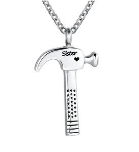 <b>Sister</b> Hammer Construction Tool Urn Necklace for Ashes Laborer Cremation Keepsake Memorial Pendant Jewelry Dad Mom Custom Size - Product Image 2