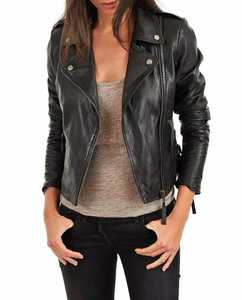 Veste en cuir véritable pour femmes, logo personnalisé OEM, cuir d'agneau véritable, cuir de vache, fabrication artisanale, veste de motard, vente en gros, fabricant - Product Image 1