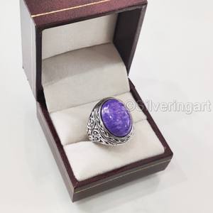 Nouvelle Arrivée Bague pour Homme en Argent Sterling 925 avec Pierre Précieuse Naturelle Charoïte Pierre de Naissance, Toutes Tailles, Bijoux Ottoman de Noël - Product Image 1
