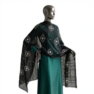 Wholesale Women Black Cotton Hijab Scarf Floral <b>Embroidered</b> Middle Eastern Iraqi Soft Lightweight Breathable <b>Shawl</b> Wrap OEM - Product Image 2