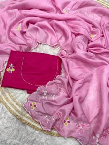 Royal Look And Taste Silk Pink Sari para amantes de la moda Diseñador indio Último tradicional Exclusivo Fancy Party Wear Ropa de novia - Product Image 4