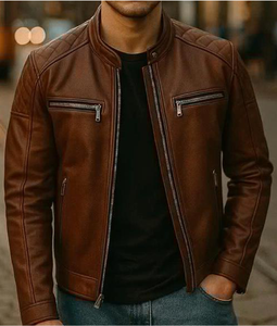 ออกแบบแจ็คเก็ตบอมเบอร์หนังแฟชั่นของคุณเอง คุณภาพสูง คอตั้ง โลโก้ด้านหน้า ผ้าแคนวาส แขนยาว สำหรับผู้ชาย - Product Image 4