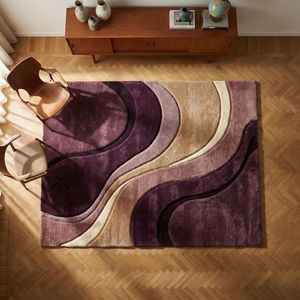 Alfombra de Lana Abstracta Retro para Sala de Estar |   Alfombra Geométrica de Pelo Largo Anudada a Mano, Estilo Moderno de Mediados de Siglo, Decoración para el Hogar - Product Image 4